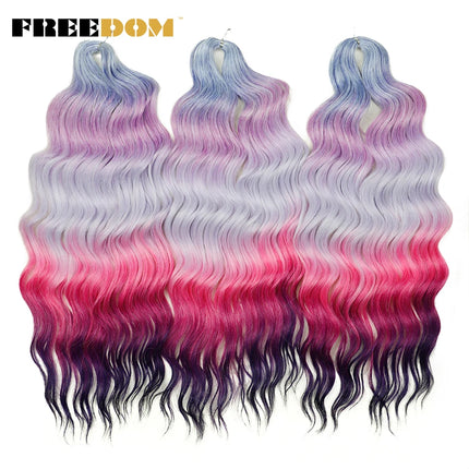 FREEDOM Synthetic Braiding Hair Extensions Deep Wavy 24 inch Long Curly Braids Hair Ombre Brown Rainbow Twist Crochet Hair