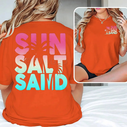 Sun Salt Sand Graphic T Shirts Funny Ocean Beach Series Men Women Aesthetic Short Sleeve Loose Casual Vacation Trip Y2K Tops