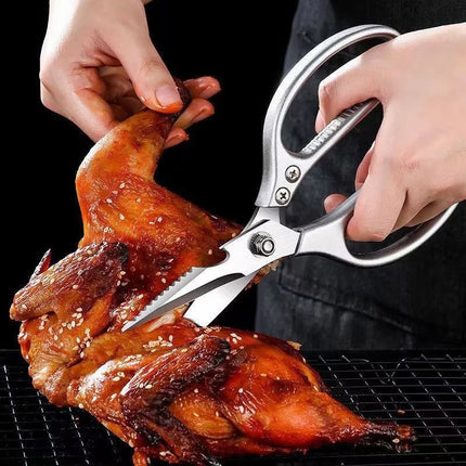 （Summer6）Professional Stainless Steel Kitchen Scissors With Aluminum Alloy Handle - Perfect For Cutting Chicken Bones Meat Fish