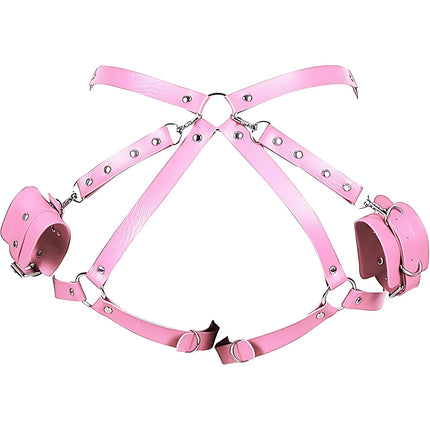 Women Adjustable Leather Bondage Set Waist Belt Thigh Cuffs Handcuffs Restraint Strap Comfort Kit for Couples