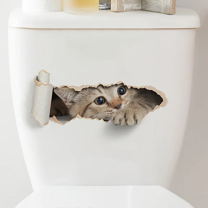 Cartoon Cat Toilet Seat Sticker - Self-Adhesive Wall Decor for Bathroom, Bedroom, Living Room