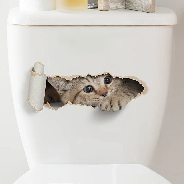 Cartoon Cat Toilet Seat Sticker - Self-Adhesive Wall Decal for Bathroom, Bedroom, Living Room