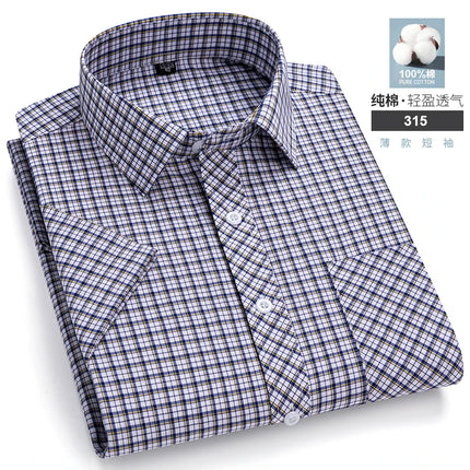 2026 Summer Cotton Plaid Short Sleeve Shirts For Men Plus Size Regular Fit Classic Young  England  Style Shirts Man's Clothing