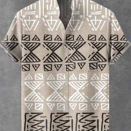 New Men's Comfortable Linen Short Sleeve Shirt High Quality Costume Art Print Cartoon Cat Pattern New Series