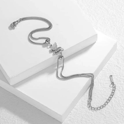 Stainless Steel Metal Double Layer Butterfly Anklet For Women Fashion Gold Color Adjustable Feet Chain Anklet Jewelry Gifts