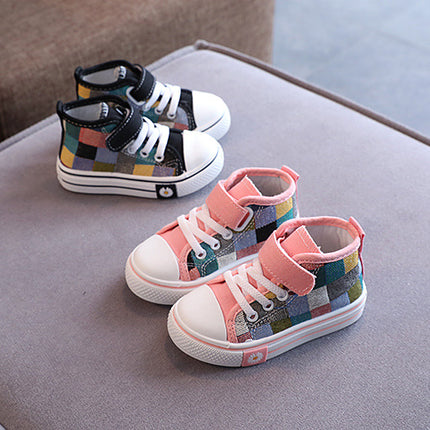 Children Canvas Shoes for Boys Girls Fashion Kids Casual Sneakers Breathable Checkered Classic Girls High-top Lattice Sneakers