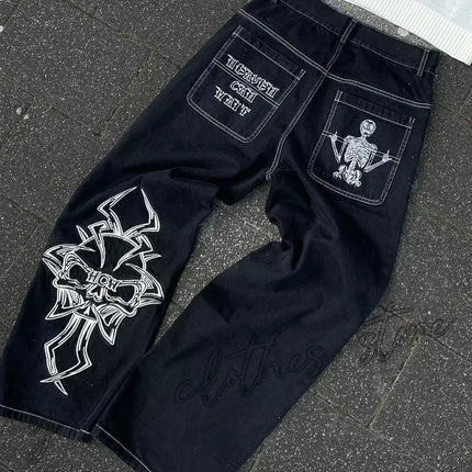 American Street Trend Letter Embroidered Loose Jeans Men Harajuku Y2K New Hip Hop Oversized Wide-leg Pants Unisex Mopping Jeans
