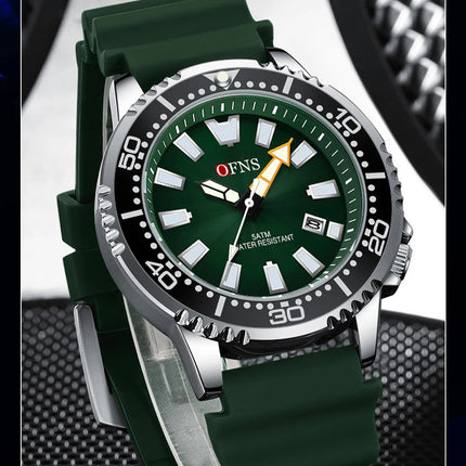 OFNS High Quality Fashion Men's Quartz Watch Calendar Luminous Display 50M Waterproof Luxury Watches Rubber Strap Men's Watch