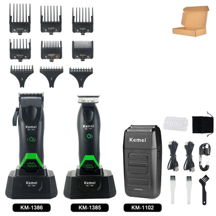 Kemei 1386 Men's Hair Clipper 8000RPM DLC Blade with Base Charger LED Display 2000mAh Professional Hair Cutting Machine Trimmer