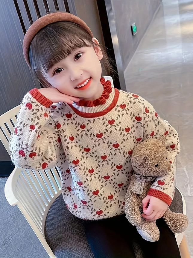Girls' Sweaters, New Autumn and Winter Styles, Stylish Winter Clothes for Baby Girls, Kidsren's Knitwears, One-Piece Velvet Bottoming Tops