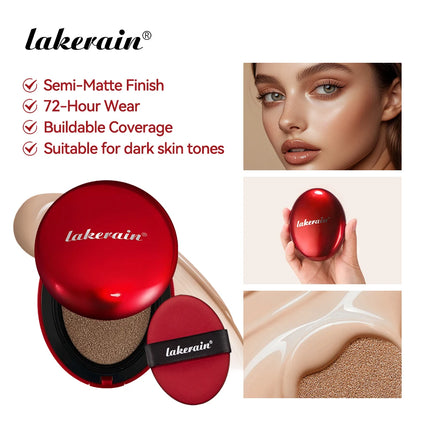 Lakerain Suncreen Cushion Foundation Waterproof Long-lasting Full Coverage Concealer Semi-matte Finish Natural Makeup Cosmetic