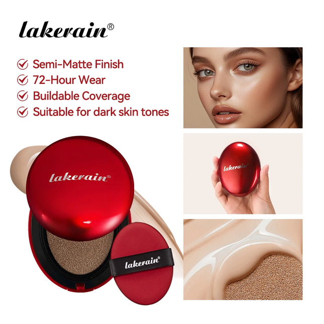 Lakerain Suncreen Cushion Foundation Waterproof Long-lasting Full Coverage Concealer Semi-matte Finish Natural Makeup Cosmetic