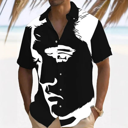 Simple Men's Shirt 3d Face Print Short Sleeve Shirts Beach Casual Clothing Loose Oversized Hawaiian Shirts for Men 2025 New Tops
