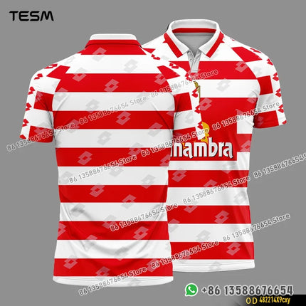 TESM Summer Vintage POLO Shirt Men Stripe Sports V-neck T-shirt Street Trendy Short Sleeve 3D HD Print T-shirt