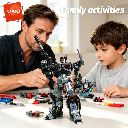 KAVOWORLD 2045PCS Future Technology Dark Commander Mecha Building Bricks Kit Articulated Limbs Robot Figure with LED Lights Collectible Display Model DIY Assembly Tech Interactive Toy Birthday Gift for Robot Enthusiasts