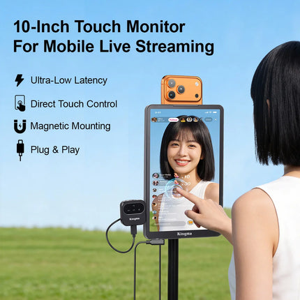 KingMa 10" Live Stream Touch Monitor for iPhone17 16 15 Samsung Rear Camera Vlog Screen Mirroring Kit Reverse Control for TikTok