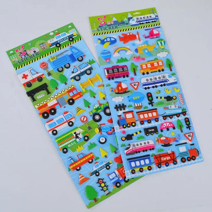 6 Sheets 3D Bubble Sticker Car Truck Plane Traffic Waterproof Cartoon Anime Stickers For Girl Boy Kids Funny Educational Toys
