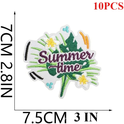 10PCS Couple BULK Vacation Embroidery Cloth Sticker Summer Beach Patch Clothes Decoration Swimming Ring Beach Ball Computer