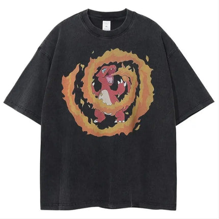 Pokemon Gastly Haunter Gengar T Shirt Men 2026 Summer Vintage Acid Wash Oversized Tee Japanese Anime Streetwear Hip Hop Harajuku