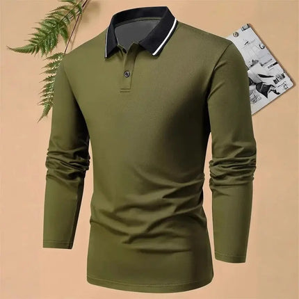 Spring Polo Shirt Men's Loose Long Sleeved T-shirt Men's Spring and Autumn Style Business Casual Lapel Top