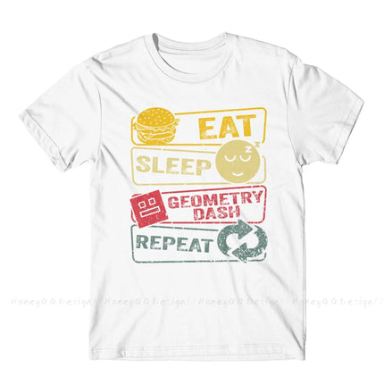 Geometry Dash Repeat Retro Vintage Print Cotton Shirt Hombre Geometry dash Men Streetwear Adult Tee Unisex O Neck Women T-Shirt