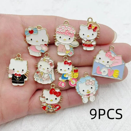8/9/10PCS Cute Cartoon Cat DIY Alloy Accessories Earrings Necklace Bracelet Keychain Bag Accessories Pendants