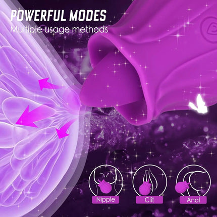 Rose Tongue Vibrator Sex Toy Clitoral Stimulator with Licking & Vibration Female Anal Clitoris Nipple G Spot for Her Pleasure