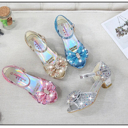 10 Colors Children Princess Sandals Kids Girls Wedding Shoes High Heels Dress Shoes Bowtie Gold Pink Blue Silver Shoes For Girls