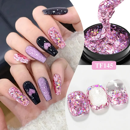 8ml Glitter Sequins Gel Nail Polish Nude Pink Silver Laser Glitter Semi Permanent Soak Off UV Gel Varnish Manicure Nail Supplies