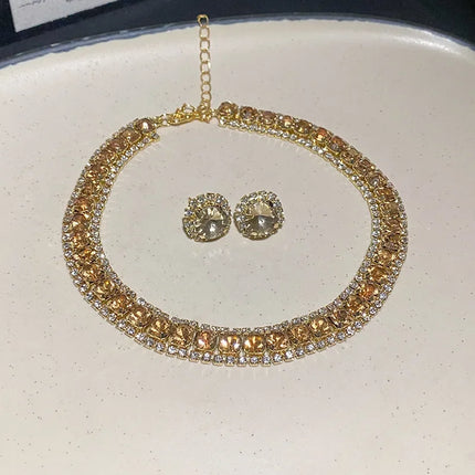 Women's Rhinestone Decorated Necklace & EarringsTrendy Jewelry Set Fashionable Accessories for Party & Daily Clothing Decor