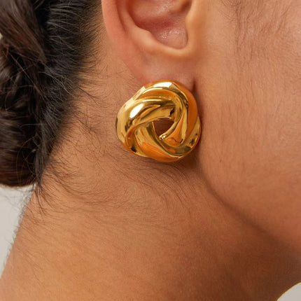 Geometry Twists UV Golden Stud Earrings for Women Simple Versatile Personality Exaggerated Smooth Creative Jewelry Girl Gift