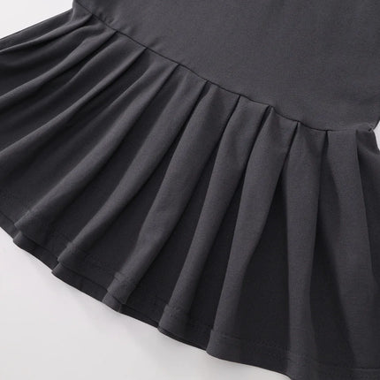 Summer Kids Brother Sister Look Turn Down Collar Kid Girl Pleated Sleeveless Dress Muslin Spliced Raglan Sleeve Top Shorts Suits