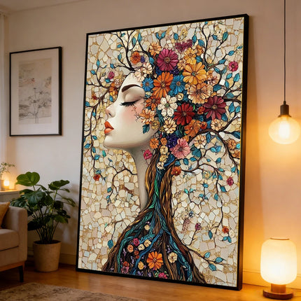Gustav Klimt Style Mosaic Tree of Life Flower Goddess Canvas Painting Abstract Floral Goddess Art Poster Living Room Home Decor