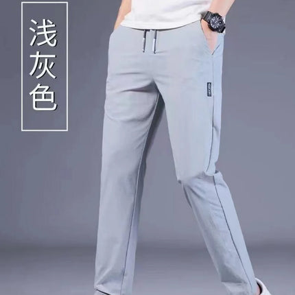Summer Ice Silk Men's Pants Elastic Straight Leg Sweatpants Black Gray Thin Business Casual M-5XL Outdoor Breathable