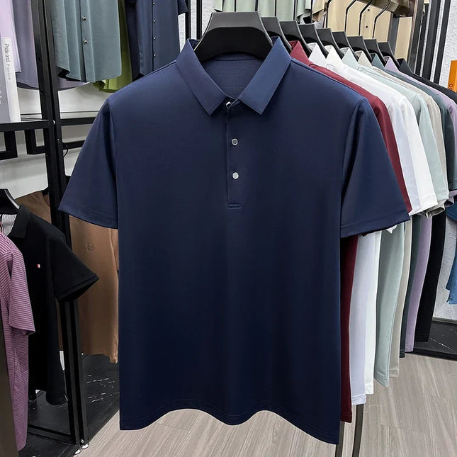 Men's Fashion Mulberry Silk Polo Shirt Soft Silky Touch Fabric Short Sleeve For Business And Daily Use