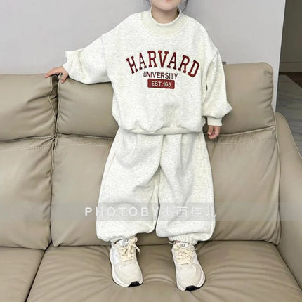 Children Clothing Fashion Simple Letter Printing Set 2024 Winter New Boys and Girls Loose Casual Thickened Hoodie Two Piece Set