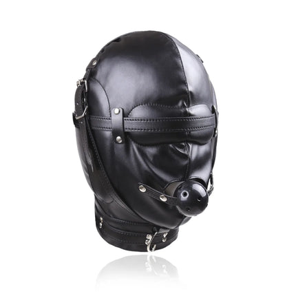 Adjustable BDSM Leather Head Mask Detachable Mouth Gag Eye Blindfold Sensory Deprivation Slave Role Play Adult Sex Toy Kit