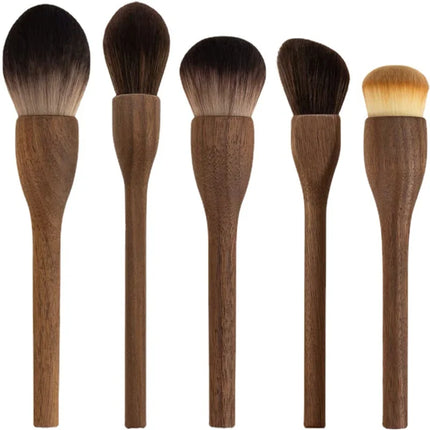 6Pcs Vintage Wood Handle Makeup Brush High Quality Walnut Loose Powder Foundation Contour Brush Super Soft Beauty Tool