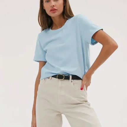 Bornladies Summer 100% Cotton Women's T-shirt Bottoming Basic Fashionable Solid Lady Short Sleeve Loose Tops Shirts 230g/㎡ Tops