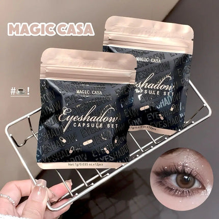 MAGIC CASA 12 Color Capsule Eyeshadow Set Highlighting and Crouching Eyeshadow Non-Smudging Eye Contour Set