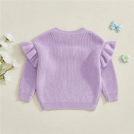 Kids Baby Girl Clothes Children Fall Winter Sweaters Long Sleeve Round Neck 3D Flower Knit Pullover Tops Toddler Chunky Knitwear