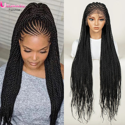 Cornrow Synthetic Braiding Hair Wig With Baby Hair 36in Full Lace Box Braids Wigs Fits Black Women Cornrow Fully Braided Wig
