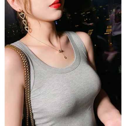 Summer 2026 Slim Fit Elastic Ribbed Cotton Knitted Vest Women's Base Layer Tank Top Anti-Light Inner Wear Straight Cut Regula...