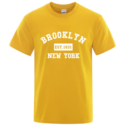 Brooklyn Est. 1631 New York Letter Print T-Shirt Man Casual Loose T-Shirts Summer Cotton Tops Fashion Breathable Tee Clothing