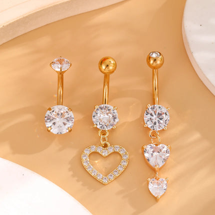 3-5pcs Mixed-Style Sets Heart Flower Dangle Belly Button Rings Stainless Steel Butterfly Curved Zircon Belly Piercing Navel Ring