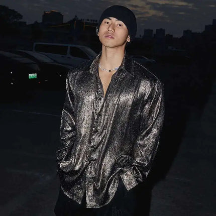 FEWQ Fashion Men's Shirts Turn-down Collar Long Sleeved Pattern Design Casual Single Breasted Loose Male Tops Spring 24K2996
