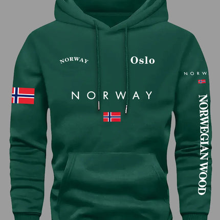 Norwegian Flag Print Trend Men Women Hooded Sweatshirt Autumn Winter Daily Outdoor Vacation Fitness Casual Loose Warm Sportswear