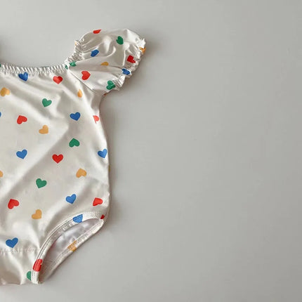 MILANCEL 2pcs Summer Kids Baby Girl Swimming Wear One Piece Heart Print Girls' Swimsuits Toddler Swimwear