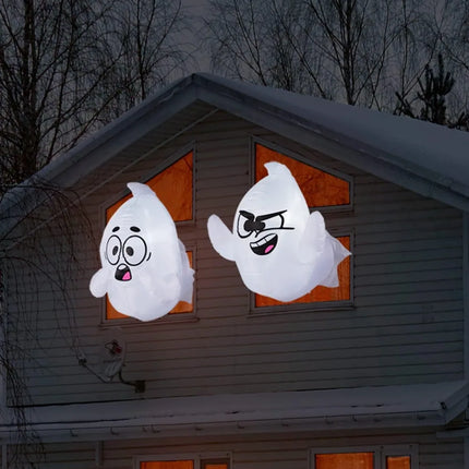 2 Pack 2.6 FT Tall Window Ghost Halloween Inflatable Ghost with Build-in LED  Blow Up Inflatable Scary Flying Ghost Broke Out from Window for Halloween Outdoor, Yard, Garden, Lawn Decoration