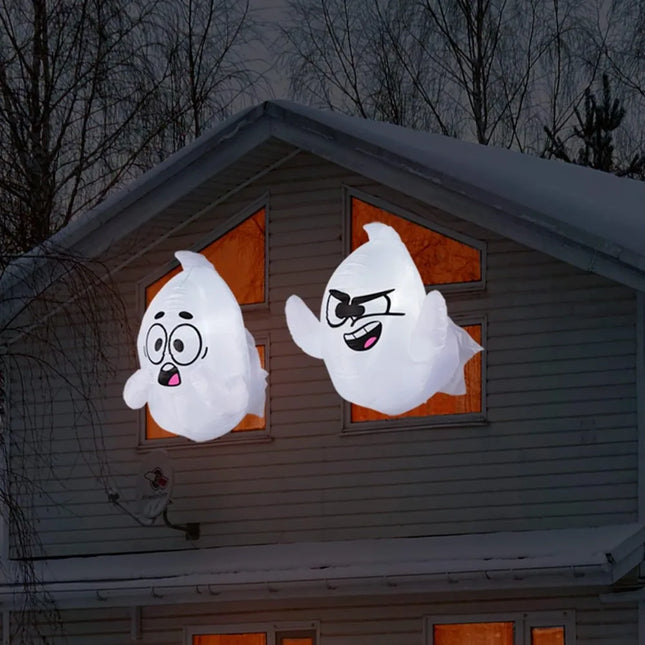 2 Pack 2.6 FT Tall Window Ghost Halloween Inflatable Ghost with Build-in LED  Blow Up Inflatable Scary Flying Ghost Broke Out from Window for Halloween Outdoor, Yard, Garden, Lawn Decoration